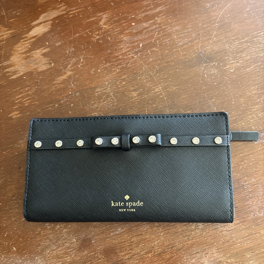kate spade new york Black Rhinestone Studded Bow Bifold Wallet